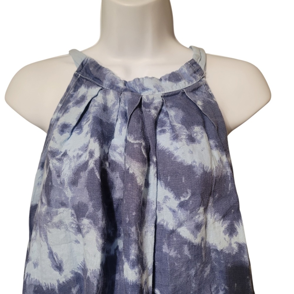 Bellambra Italy 100% Linen Tie Dye Midi Halter Dress Blue Sm Beachy Lightweight - Picture 2 of 8